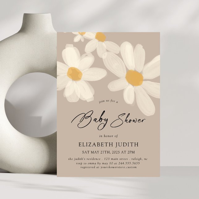 Daisy Floral Brown Babydusche Einladung (Von Creator hochgeladen)