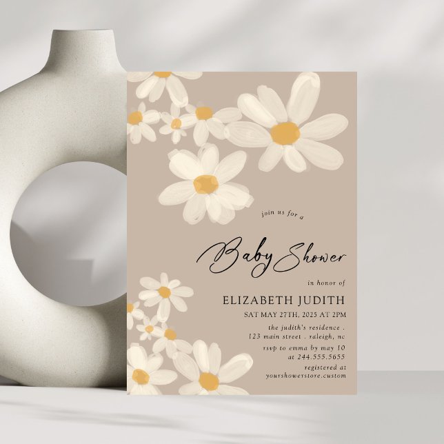 Daisy Floral Brown Babydusche Einladung (Von Creator hochgeladen)