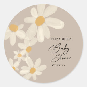 Daisy Floral Brown Babydusche Runder Aufkleber