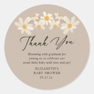 Daisy Floral Brown Babydusche Vielen Dank Runder Aufkleber