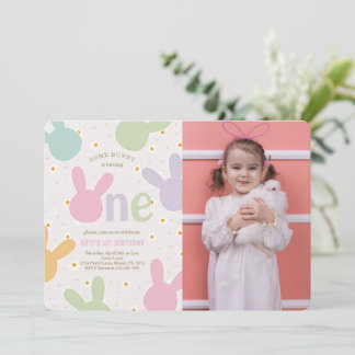 Daisy Floral Bunny 1. Geburtstag Foto Einladung