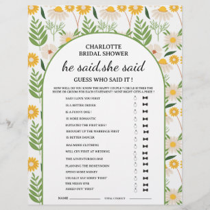 Daisy Floral Er sagte, sie sagte Brautparty-Spiel Flyer