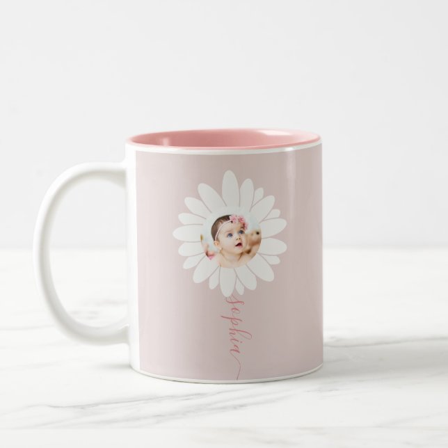 Daisy Floral Foto Pink Zweifarbige Tasse (Links)