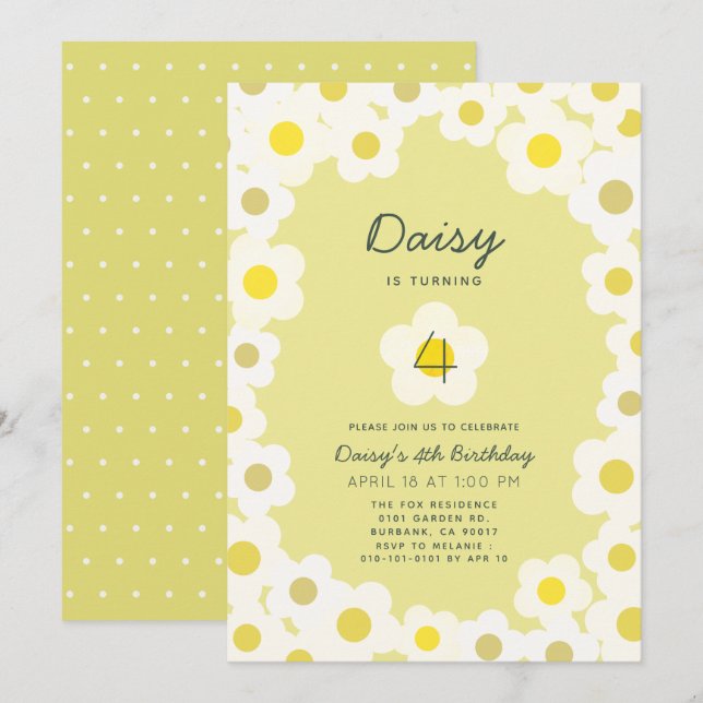 Daisy Floral Jaune Anniversaire Invitation (Devant / Derrière)