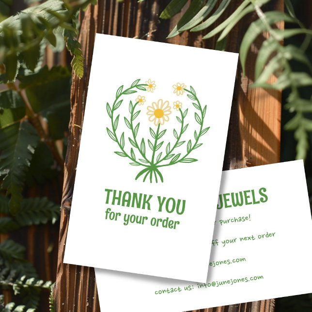 Daisy Floral Logo Chic Elegant Order Vielen Dank Visitenkarte (Daily Floral Logo Chic Elegant Order Thank You for your Order Packaging Business Card
)