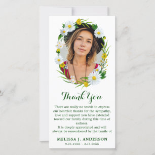 Daisy Floral Memorial Foto Beileid Beerdigung Dankeskarte