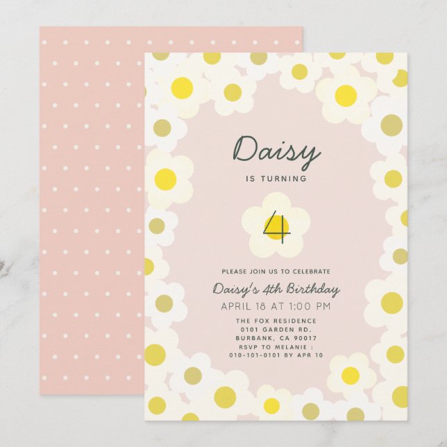 Daisy Floral Pink zum Geburtstag Einladung (Vorne/Hinten)