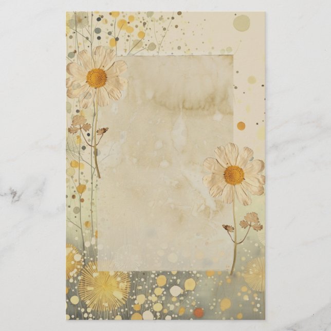 Daisy Floral Pressed Blume Briefpapier (Vorderseite)