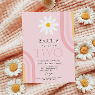 Daisy Floral Retro Rosa Zwei Geburtstagsparty Einladung