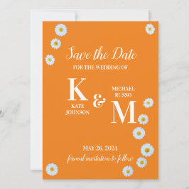 Daisy Floral Simple Orange White Save The Date