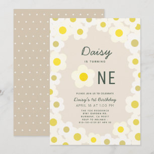 Daisy Floral Taupe 1. Geburtstag Einladung
