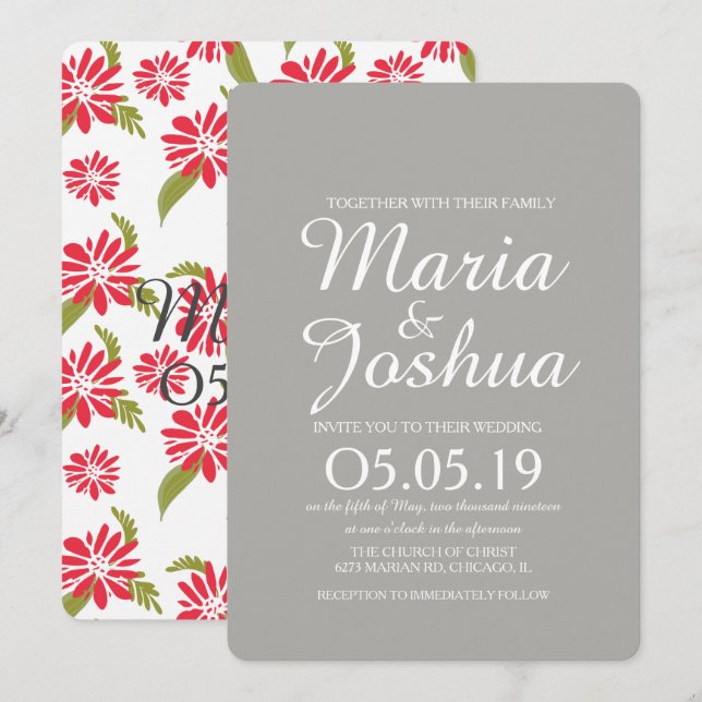 Daisy Floral Tropical Blätter Hochzeit Einladung (Vorne/Hinten)