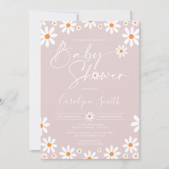 Daisy Floral Watercolor Baby Dusche Einladung (Vorderseite)
