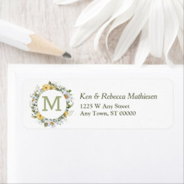 Daisy Floral Wreath Monogram Rücksendeadresse