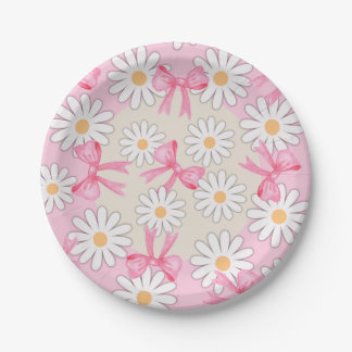 Daisy Flower Bow Paper Plates 7" Round Paper Plate Pappteller