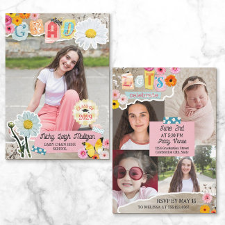 Daisy Flower Cutouts Scrapbook Collage Graduation Einladung
