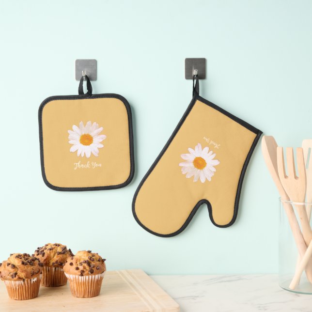 Daisy Flower Dream – Summer Botanical Thank You Ofenhandschuh & Topflappen-Set (Insitu (Hängend))