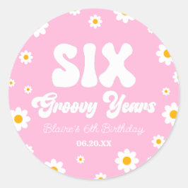 Daisy Flower Six Groovy Years 6th Birthday Party Runder Aufkleber