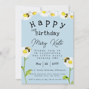 Daisy Flowers 1. Geburtstag Honigbiene Einladung