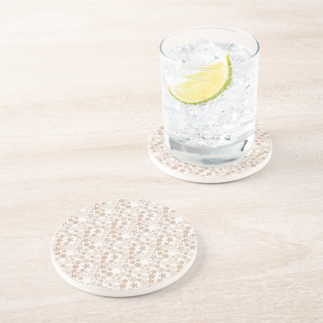 Daisy Flowers Beige Floral Aesthetic Ditsy Tan Getränkeuntersetzer (Seite)