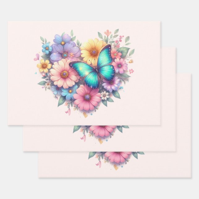 Daisy Flowers with a Beautiful Butterfly Geschenkpapier Set (Set)