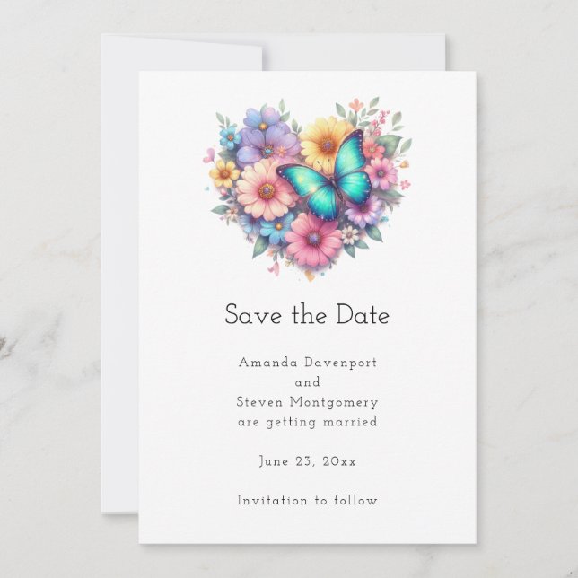 Daisy Flowers with a Beautiful Butterfly Wedding Save The Date (Vorderseite)