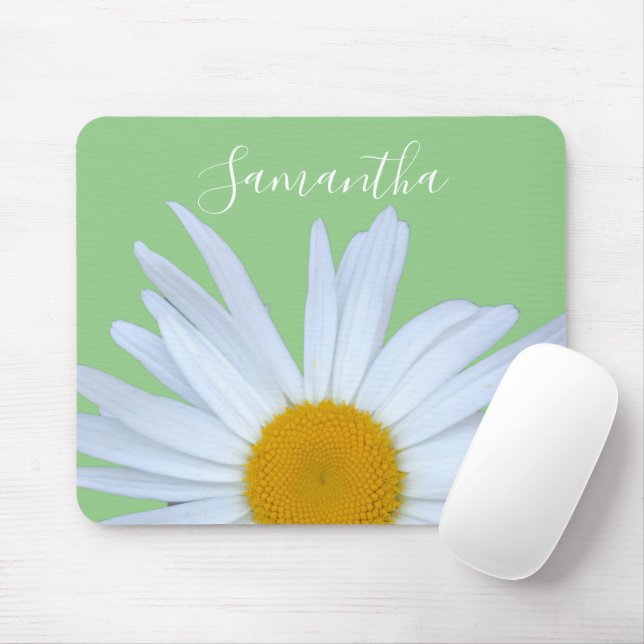 Daisy Foto Green Elegante White Script Mousepad (Mit Mouse)