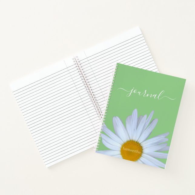 Daisy Foto Green White Script Name Notizbuch (Innenseite)