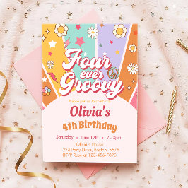 Daisy Four je Groovy 4. Geburtstagseinladung Einladung