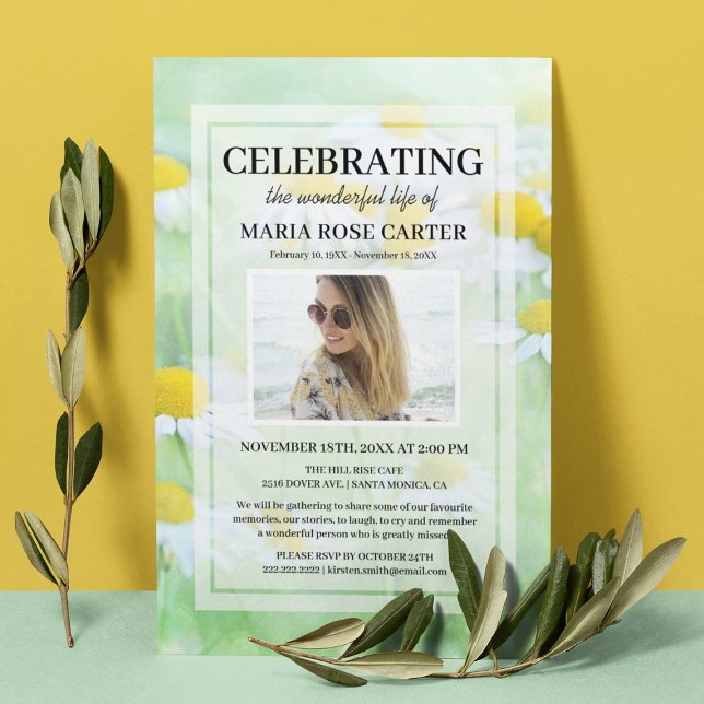 Daisy Funeral | Celebrate Life Memorial Foto Einladung (Von Creator hochgeladen)