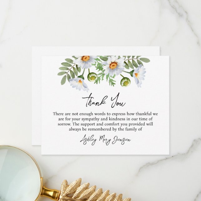 Daisy Funeral Thank You Card Bereavement Dankeskarte (Vorderseite/Rückseite Beispiel)