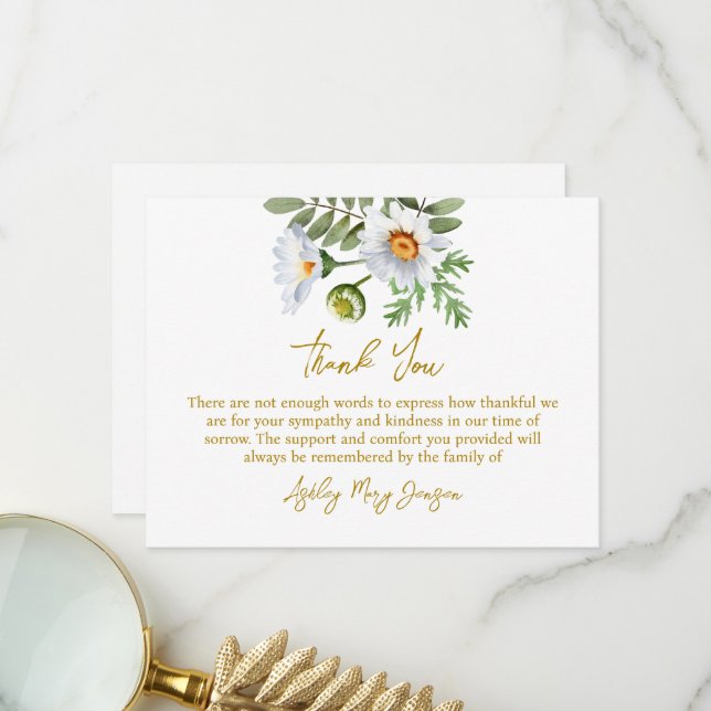 Daisy Funeral Thank You Card Bereavement Dankeskarte (Vorderseite/Rückseite Beispiel)