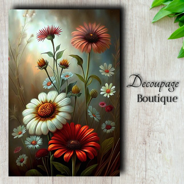 Daisy Garden at Dusk Decoupage Seidenpapier (Daisy Garden At Dusk Decoupage Tissue Paper)