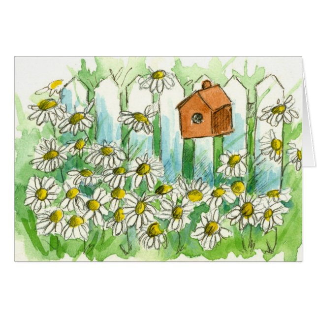 Daisy Garden Birdhouse Wasserfarbe Blume Leere (Vorderseite (Horizontal))