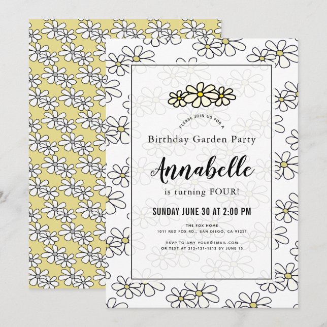 Daisy Garden Party White Anniversaire Invitation (Devant / Derrière)