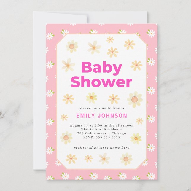 Daisy Girl Pastel Baby Dusche Einladung (Vorderseite)