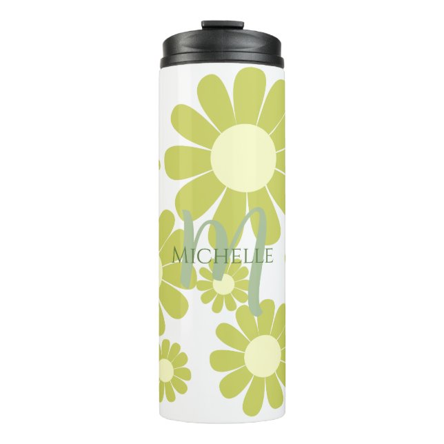 Daisy Green Monogram Thermosbecher (Vorderseite)