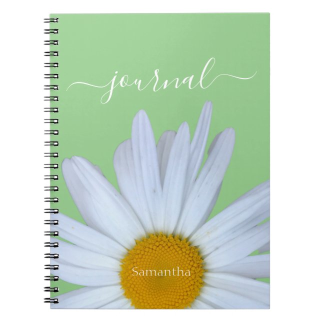 Daisy Green White Script Spiral Foto Notebook Notizblock (Vorderseite)
