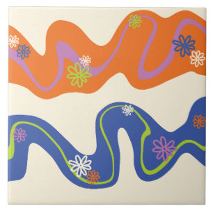 Daisy Groove Blue, Orange, Lila, Green, & Cream Fliese