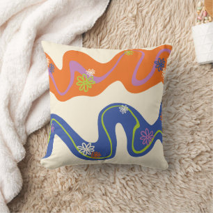 Daisy Groove Blue, Orange, Lila, Green, & Cream Kissen