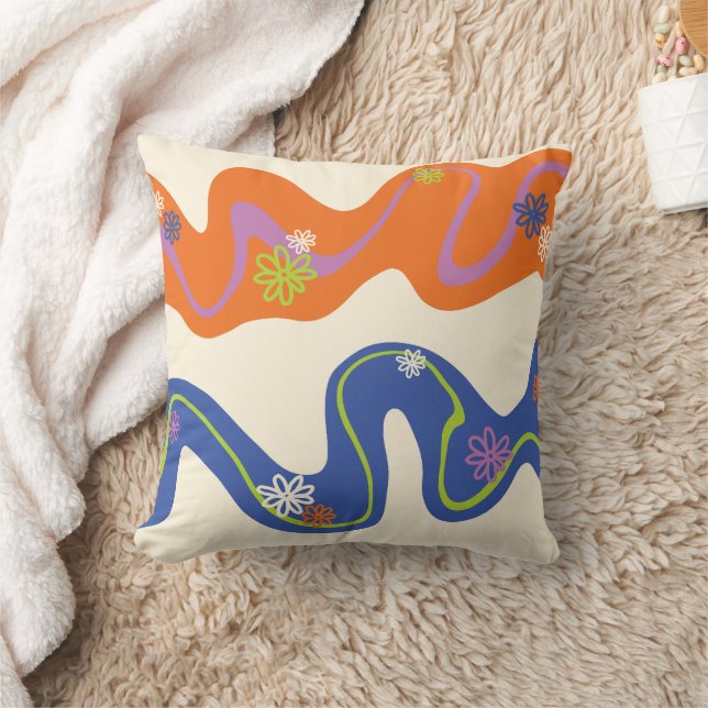 Daisy Groove Blue, Orange, Lila, Green, & Cream Kissen (Decke)