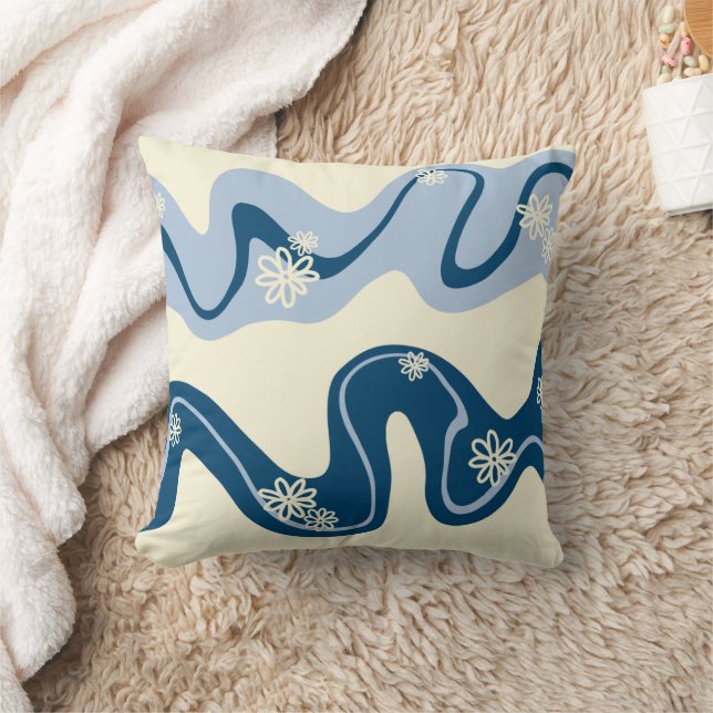 Daisy Groove - Dark Blue, Light Blue und Cream Kissen (Decke)