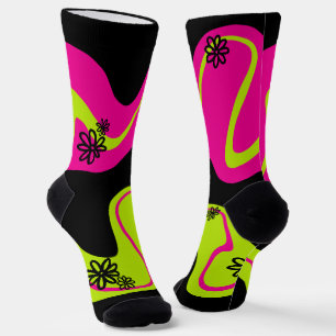 Daisy Groove in Lime Green, Hot Pink und Black Socken