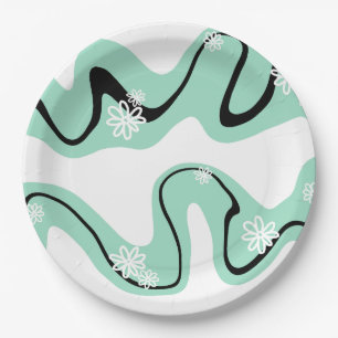 Daisy Groove in Mint Green, Black und White Pappteller