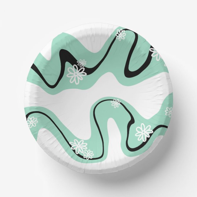 Daisy Groove in Mint Green, Black und White Pappteller (Vorderseite)