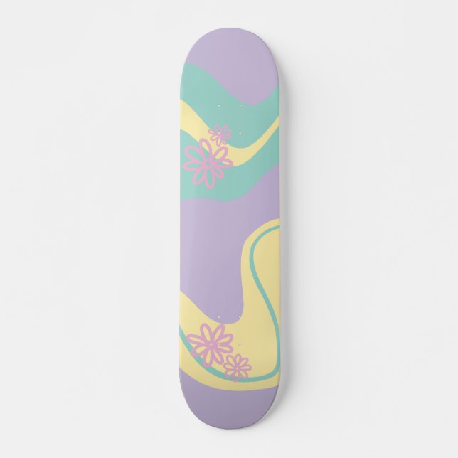 Daisy Groove Pastellfarben, gelb, Lila & grün Skateboard (Vorne)