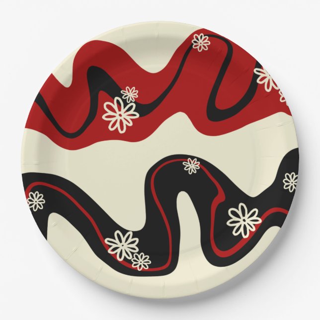 Daisy Groove - Red & Cream Pappteller (Vorderseite)