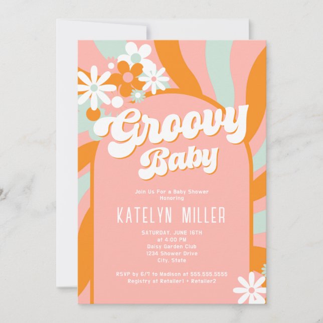 Daisy Groovy Baby Shower Einladung (Vorderseite)