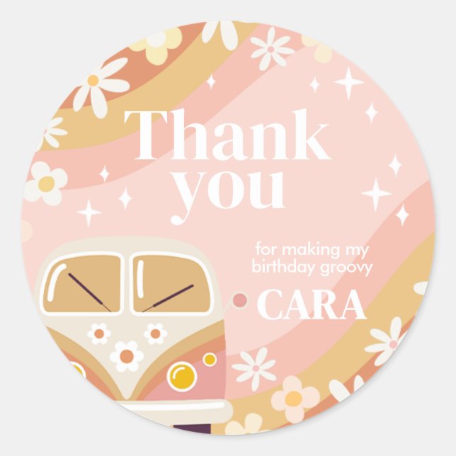 Daisy Groovy One Geburtstagsparty Runder Aufkleber (Vorderseite)