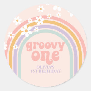 Daisy Groovy One Pastel Regenbogen zum ersten Gebu Runder Aufkleber